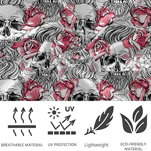 visesunny High Waist Yoga Pants with Pockets Pink Rose Flower Skull Soft Tummy Control Workout Leggings