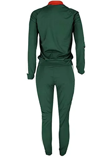 VNVNE Womens Color Block Tracksuit 2 Piece Outfits, Casual Long Sleeve Full Zip Jacket and Pants Sport Set Sweatsuits (Green, S)
