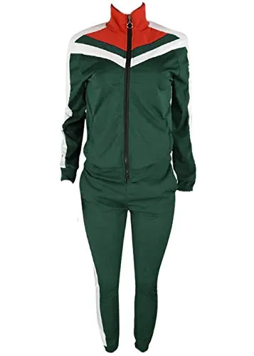 VNVNE Womens Color Block Tracksuit 2 Piece Outfits, Casual Long Sleeve Full Zip Jacket and Pants Sport Set Sweatsuits (Green, S)