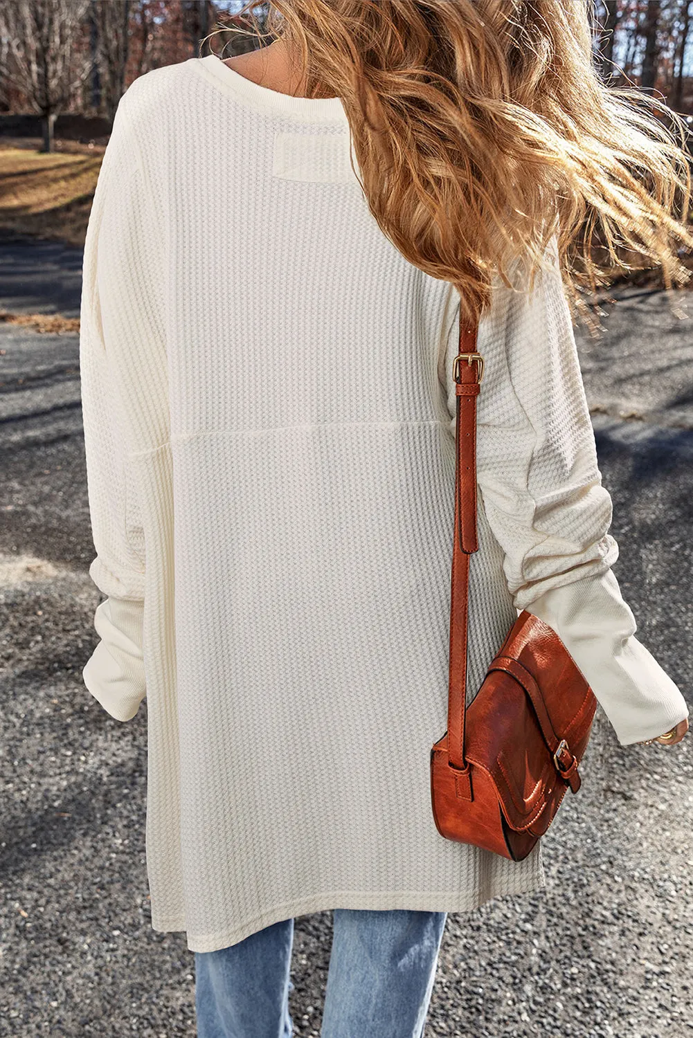 Waffle Knit Exposed Seam Oversized Top