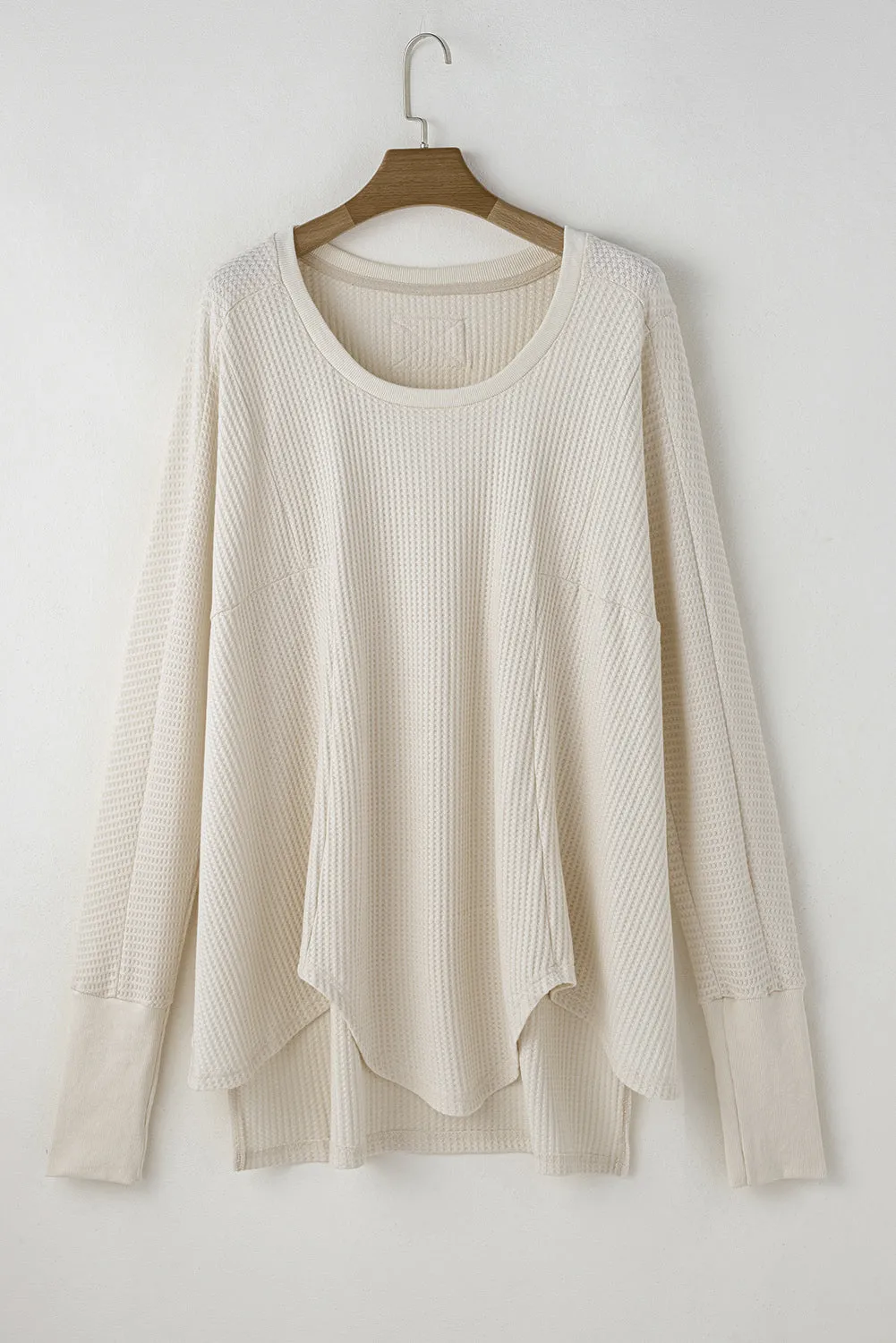 Waffle Knit Exposed Seam Oversized Top