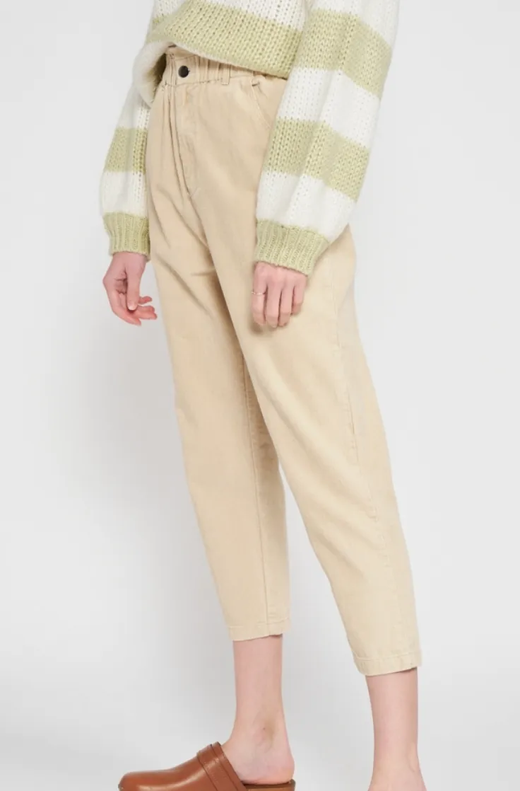 Washed Corduroy Four Pocket Paper Bag Waist Peg Leg Pants