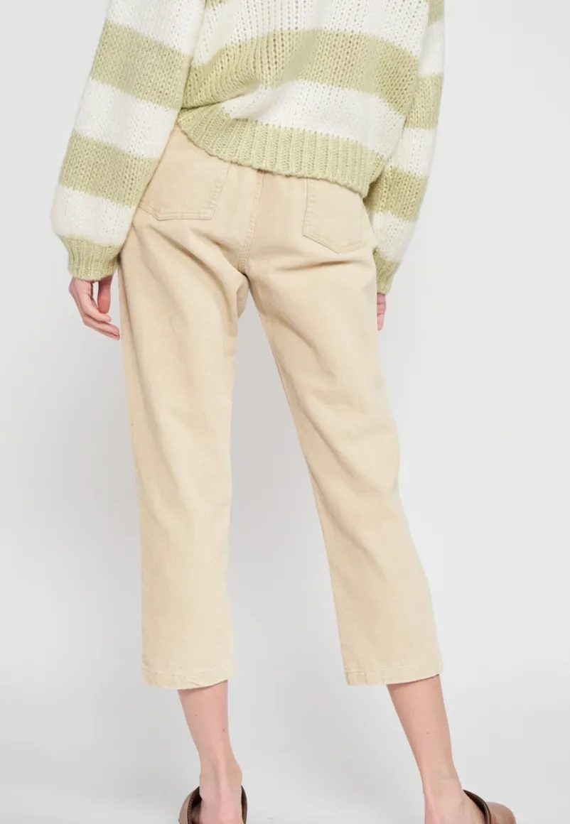 Washed Corduroy Four Pocket Paper Bag Waist Peg Leg Pants