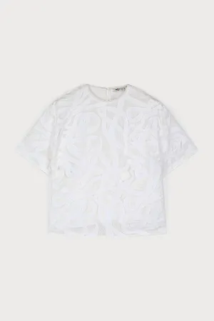 WEAVING-INSPIRED LACE SHORTSLEEVE TOP