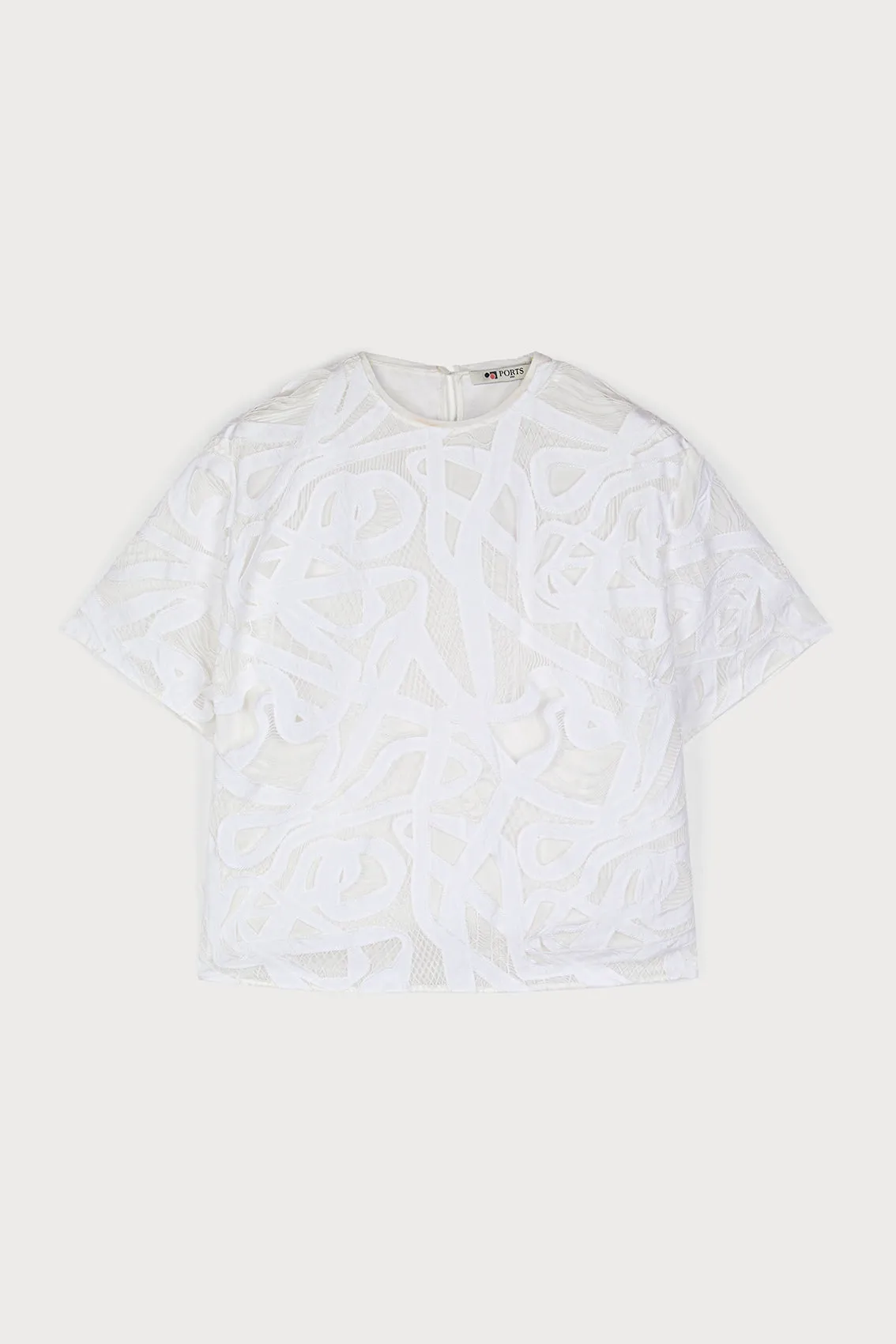 WEAVING-INSPIRED LACE SHORTSLEEVE TOP