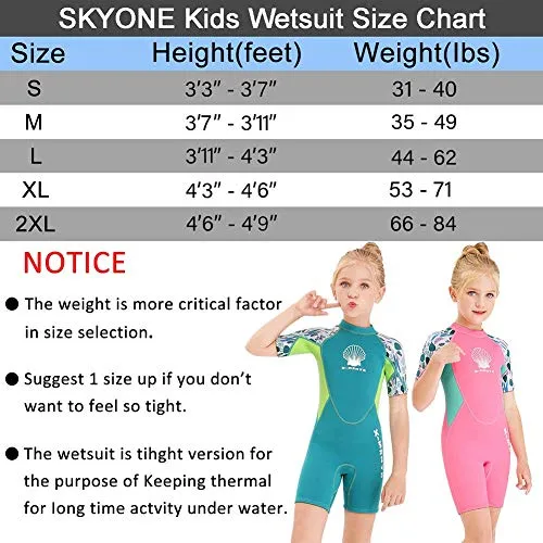 Wetsuit Kids Shorty Neoprene Thermal Diving Swimsuit 2.5MM for Girls Boys Child Teen Youth Toddler, One Piece Children Rash Guard Swimming Suit UV Protection Sunsuit for Surfing (Girl Green, L)