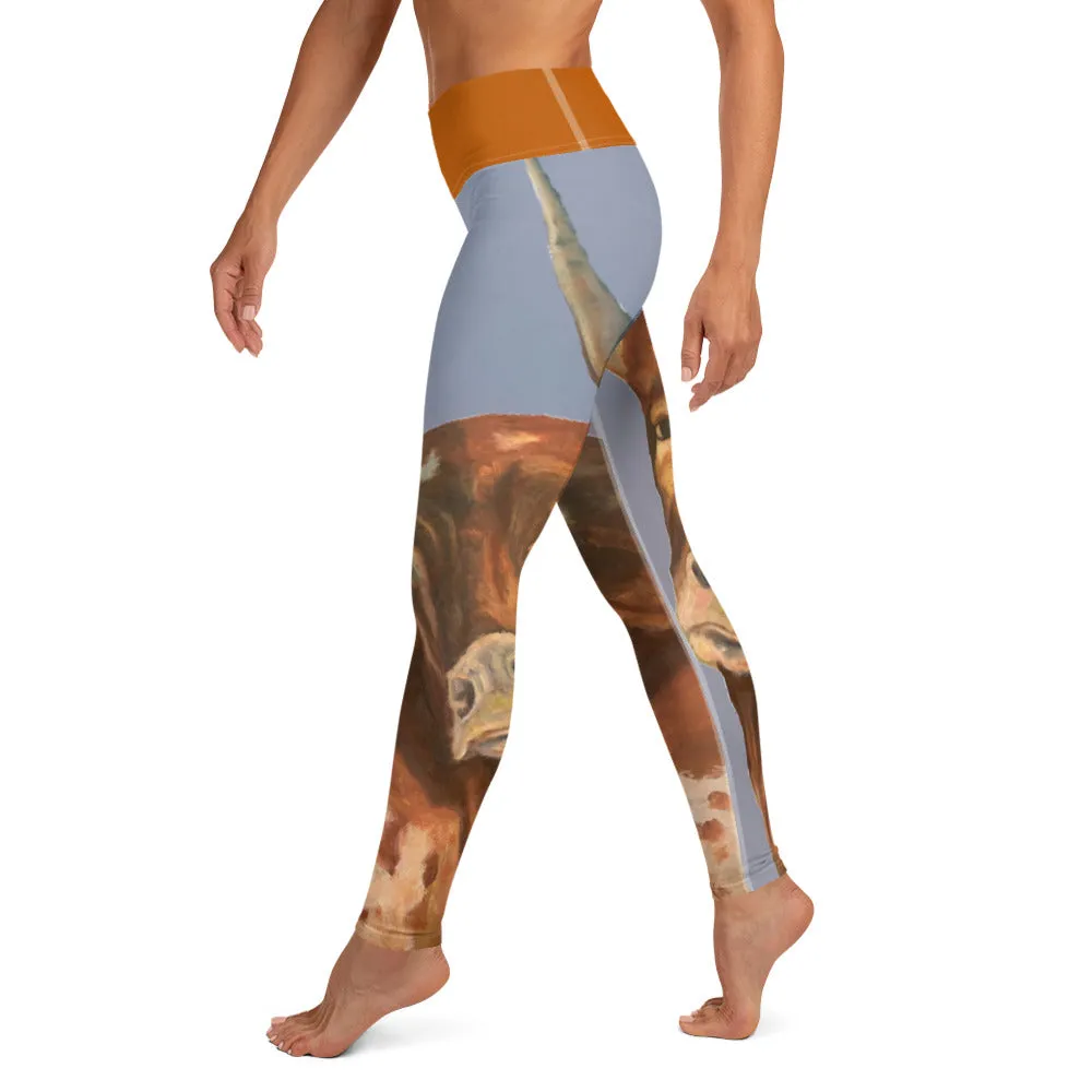 Whimsy Fit "2 Horns" Yoga Leggings with Burnt Orange Waistband