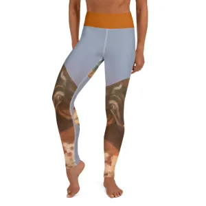 Whimsy Fit "2 Horns" Yoga Leggings with Burnt Orange Waistband