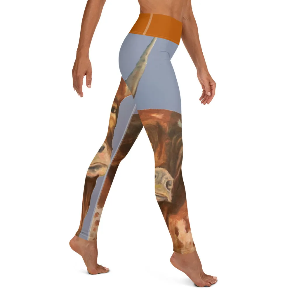 Whimsy Fit "2 Horns" Yoga Leggings with Burnt Orange Waistband