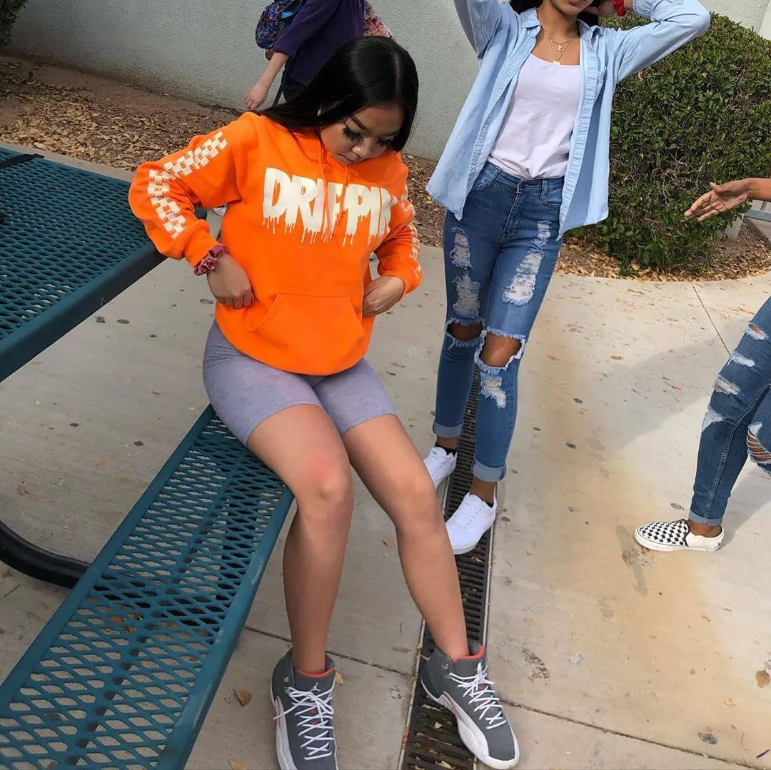 White Drippin | Orange Hoodie (Solid Checkered Drippin Sleeves)
