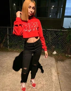 White Drippin Outline | Red Hoodie (Outline Checkered Sleeves)