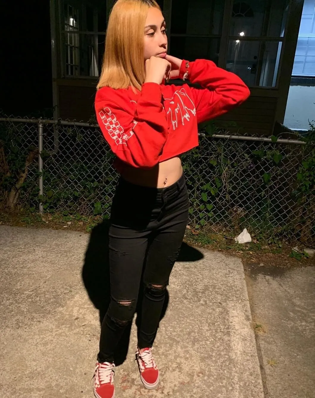 White Drippin Outline | Red Hoodie (Outline Checkered Sleeves)