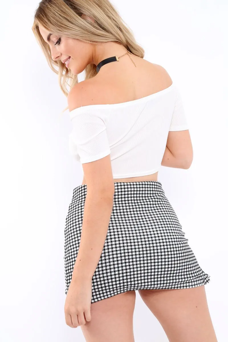 White Lace Up Front Ribbed Crop Top - Keegan