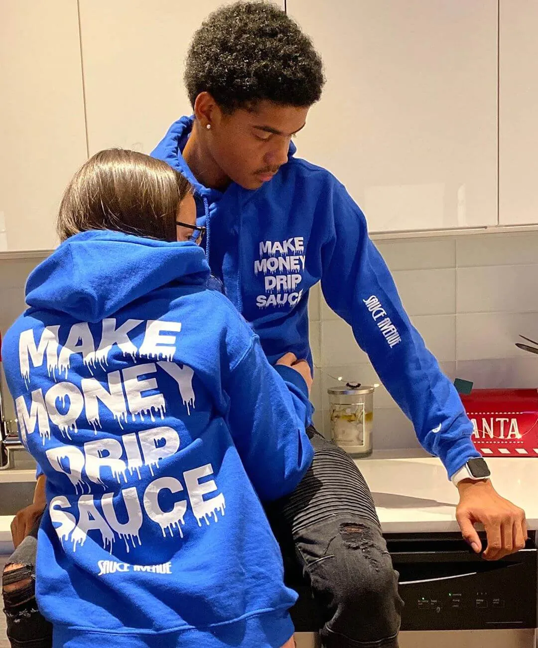 White Make Money Drip Sauce | Blue Hoodie