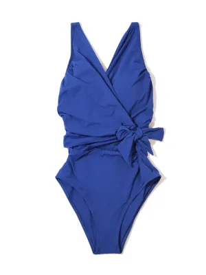 Wide Strap Wrap One Piece Swimsuit Poolside Blue