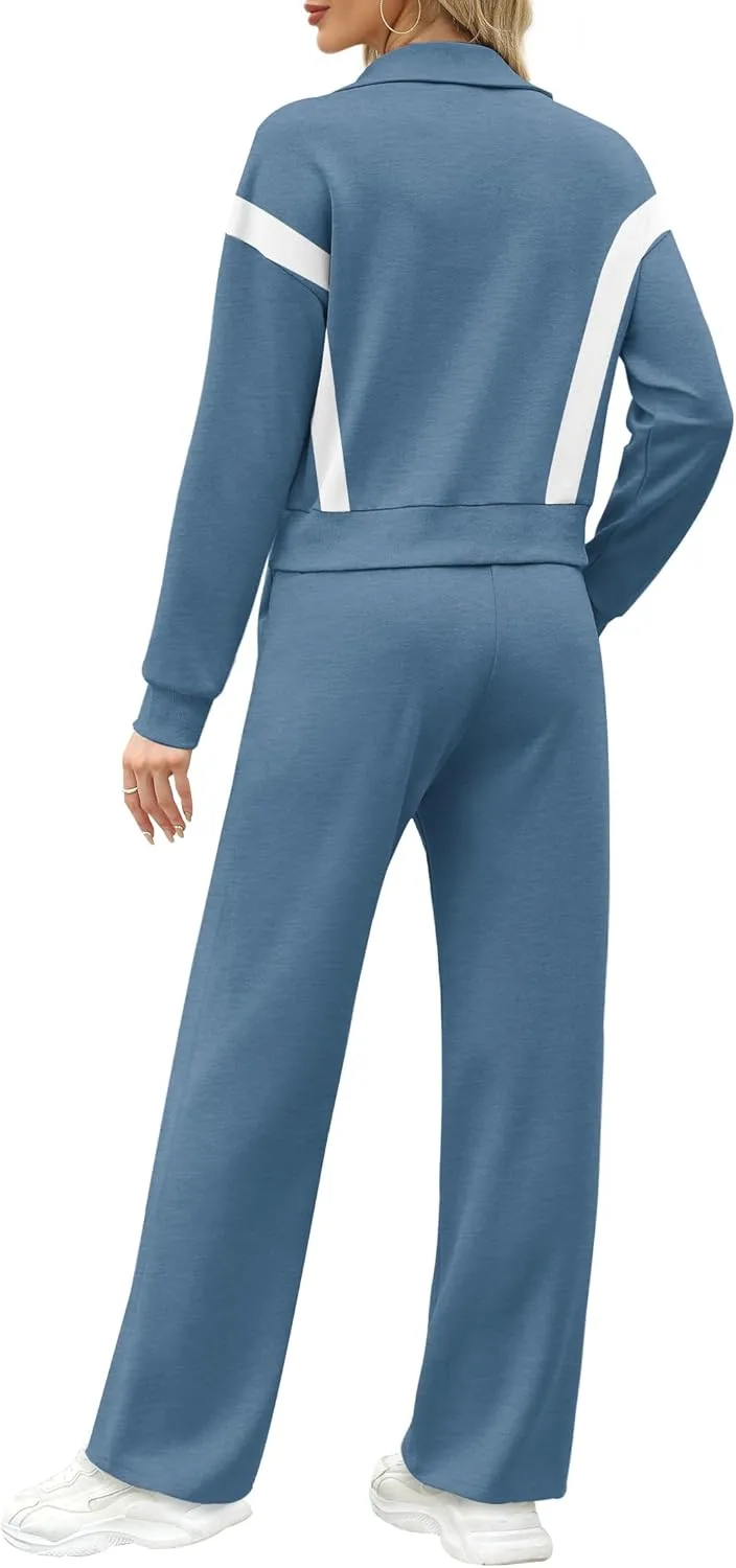WIHOLL Lounge Sets for Women 2024 Zip Up Sweatshirt Wide Leg Sweatpants Casual 2 Piece Outfits Fashion Sweatsuits Tracksuit