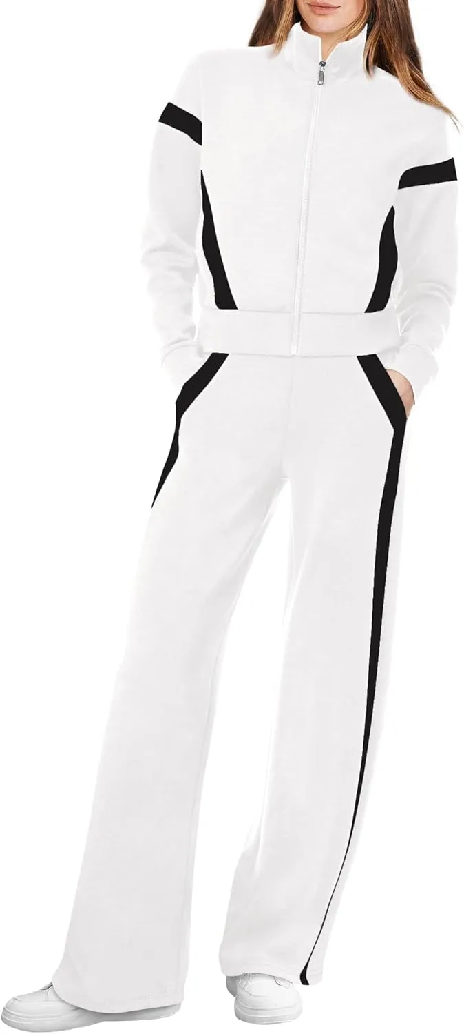 WIHOLL Lounge Sets for Women 2024 Zip Up Sweatshirt Wide Leg Sweatpants Casual 2 Piece Outfits Fashion Sweatsuits Tracksuit