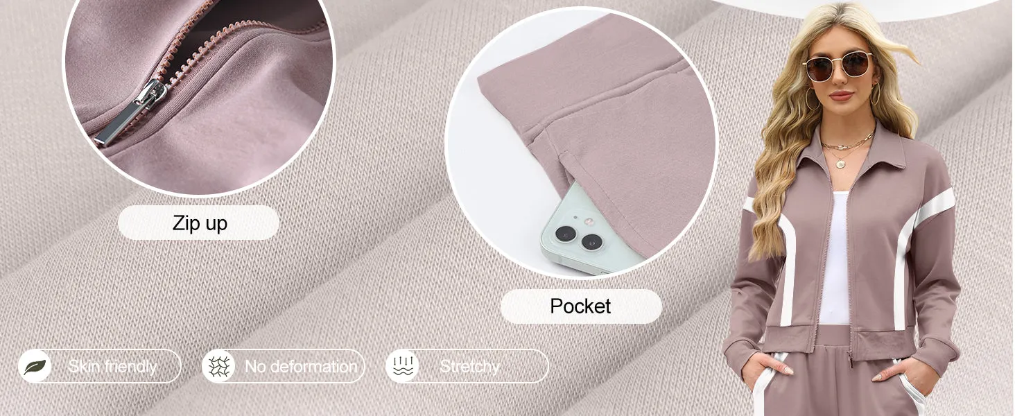 WIHOLL Lounge Sets for Women 2024 Zip Up Sweatshirt Wide Leg Sweatpants Casual 2 Piece Outfits Fashion Sweatsuits Tracksuit