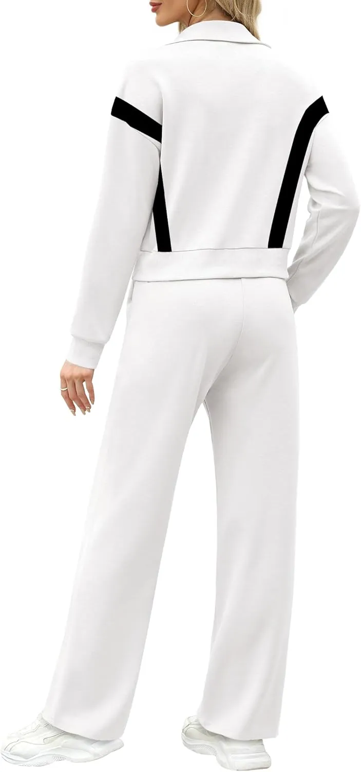 WIHOLL Lounge Sets for Women 2024 Zip Up Sweatshirt Wide Leg Sweatpants Casual 2 Piece Outfits Fashion Sweatsuits Tracksuit