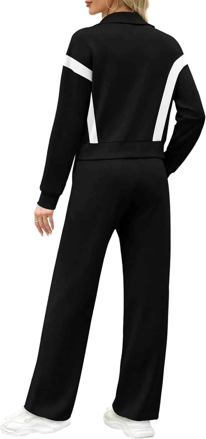 WIHOLL Lounge Sets for Women 2024 Zip Up Sweatshirt Wide Leg Sweatpants Casual 2 Piece Outfits Fashion Sweatsuits Tracksuit