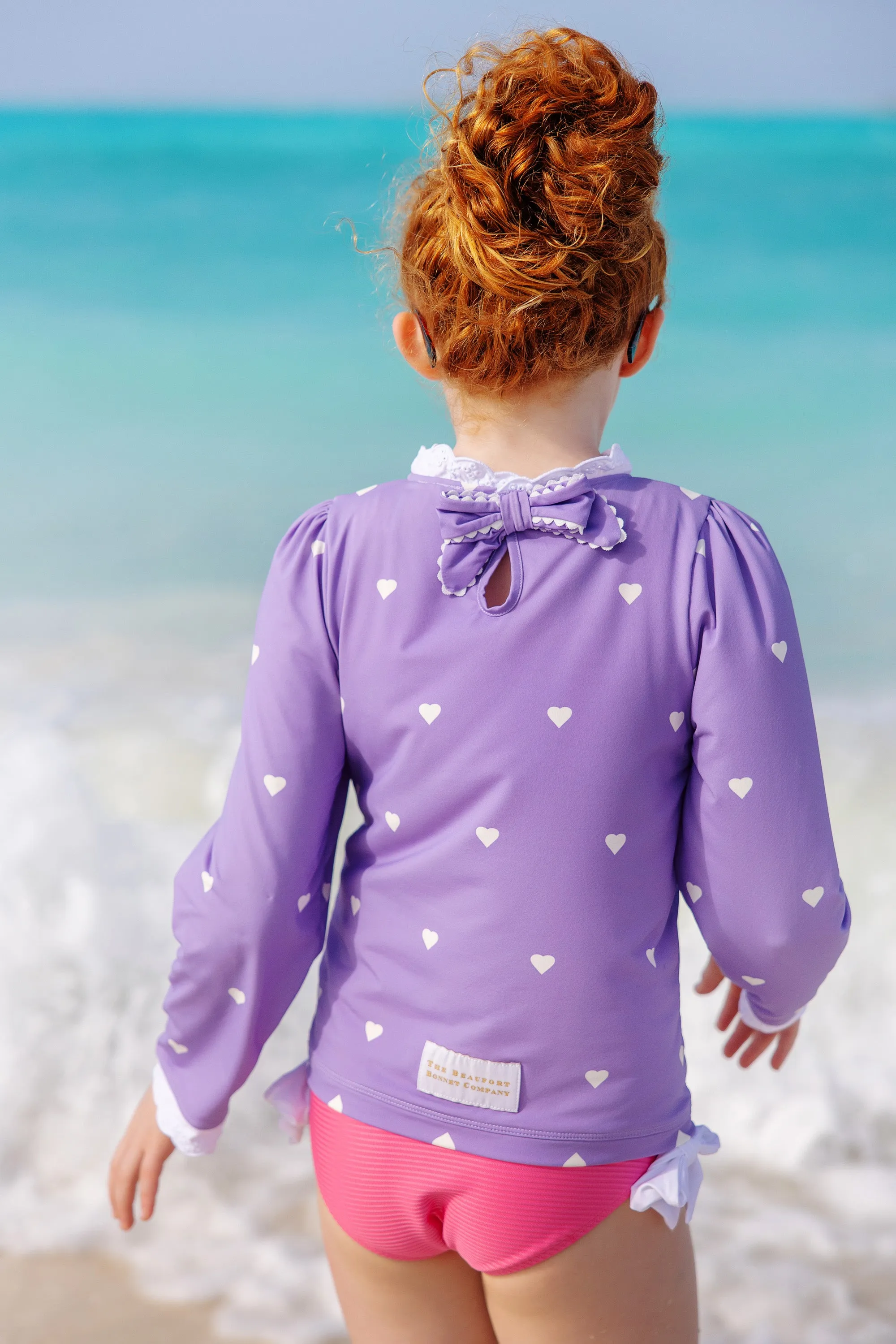 Winnie's Wave Spotter Swim Shirt (UPF 35 ) - Heart Eyes (Palisades Purple) with Worth Avenue White