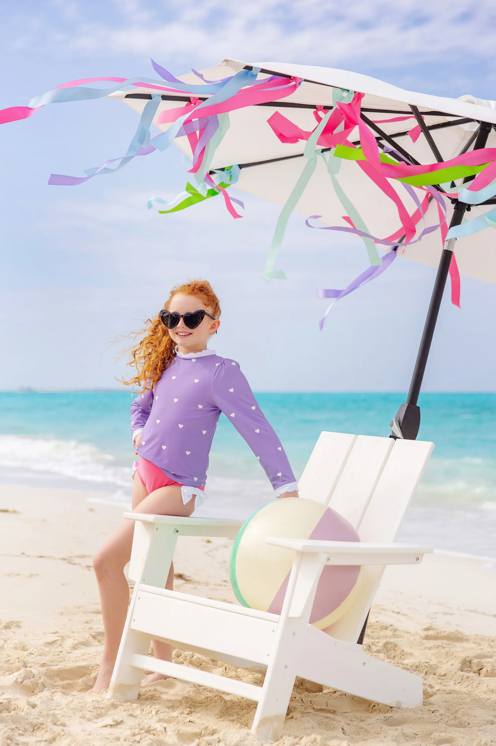 Winnie's Wave Spotter Swim Shirt (UPF 35 ) - Heart Eyes (Palisades Purple) with Worth Avenue White