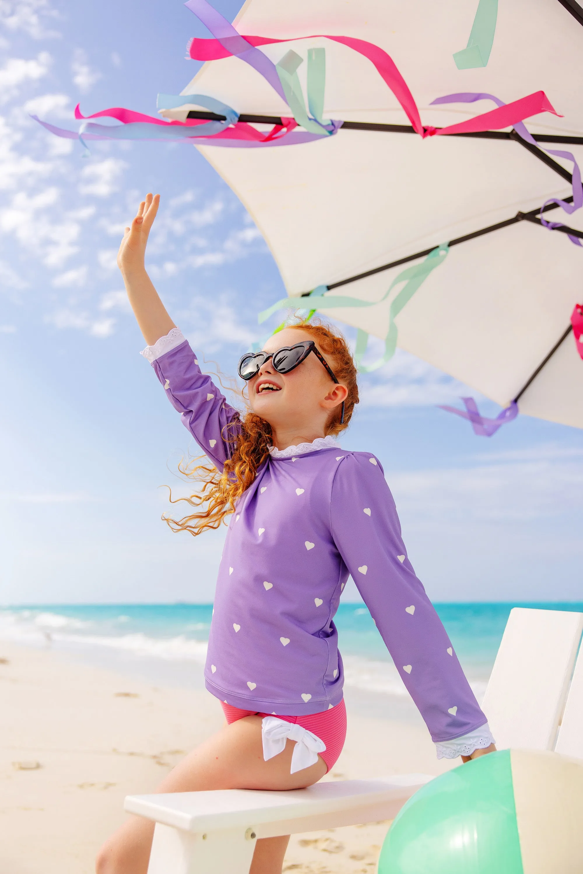 Winnie's Wave Spotter Swim Shirt (UPF 35 ) - Heart Eyes (Palisades Purple) with Worth Avenue White