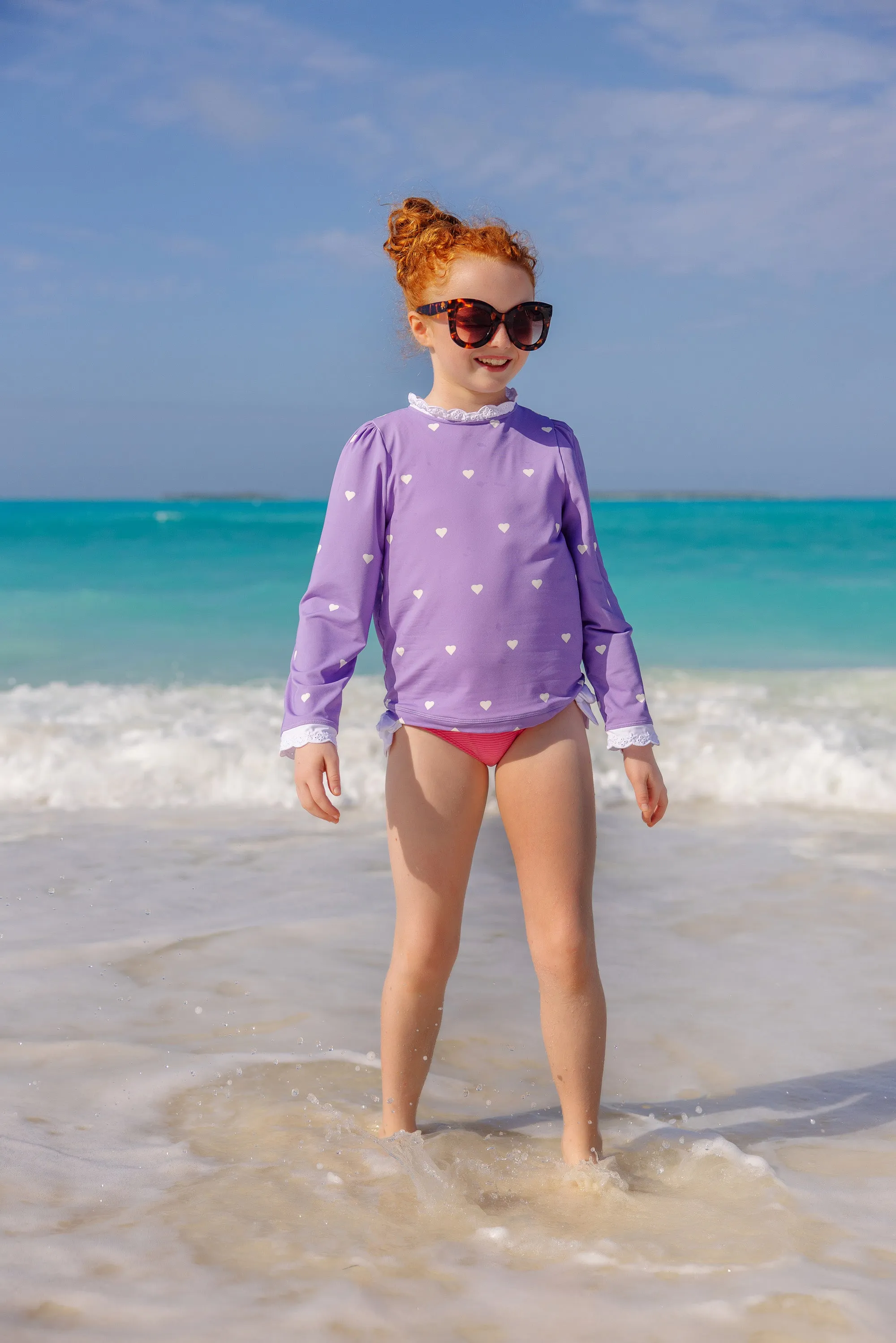 Winnie's Wave Spotter Swim Shirt (UPF 35 ) - Heart Eyes (Palisades Purple) with Worth Avenue White