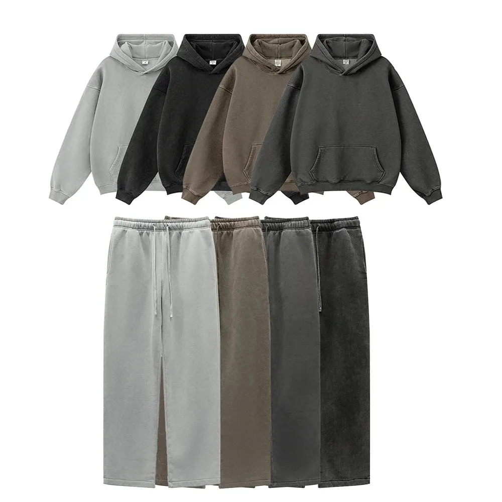 Winter Men's Washed Fleece Hoodies Pants
