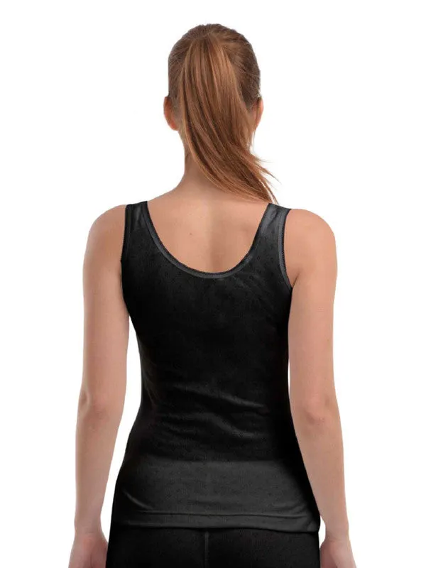 Women Black Solid Thermal Top-L/SLEEVELESS-BK
