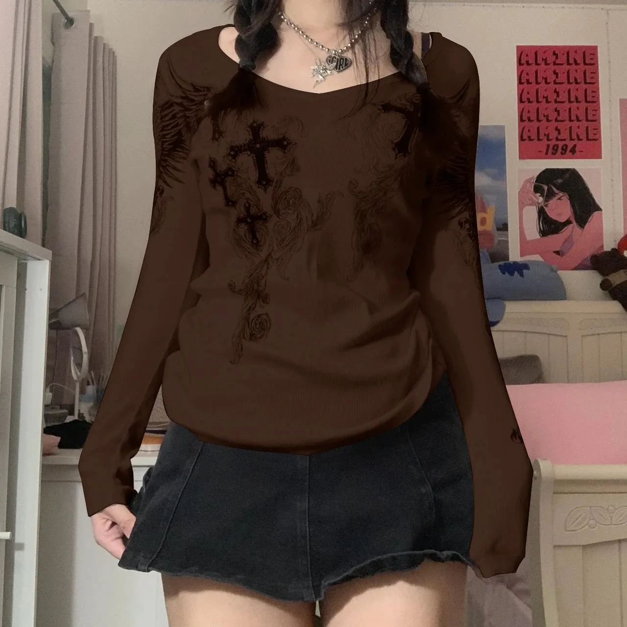 Women Fairycore Grunge Long Sleeve T Shirt