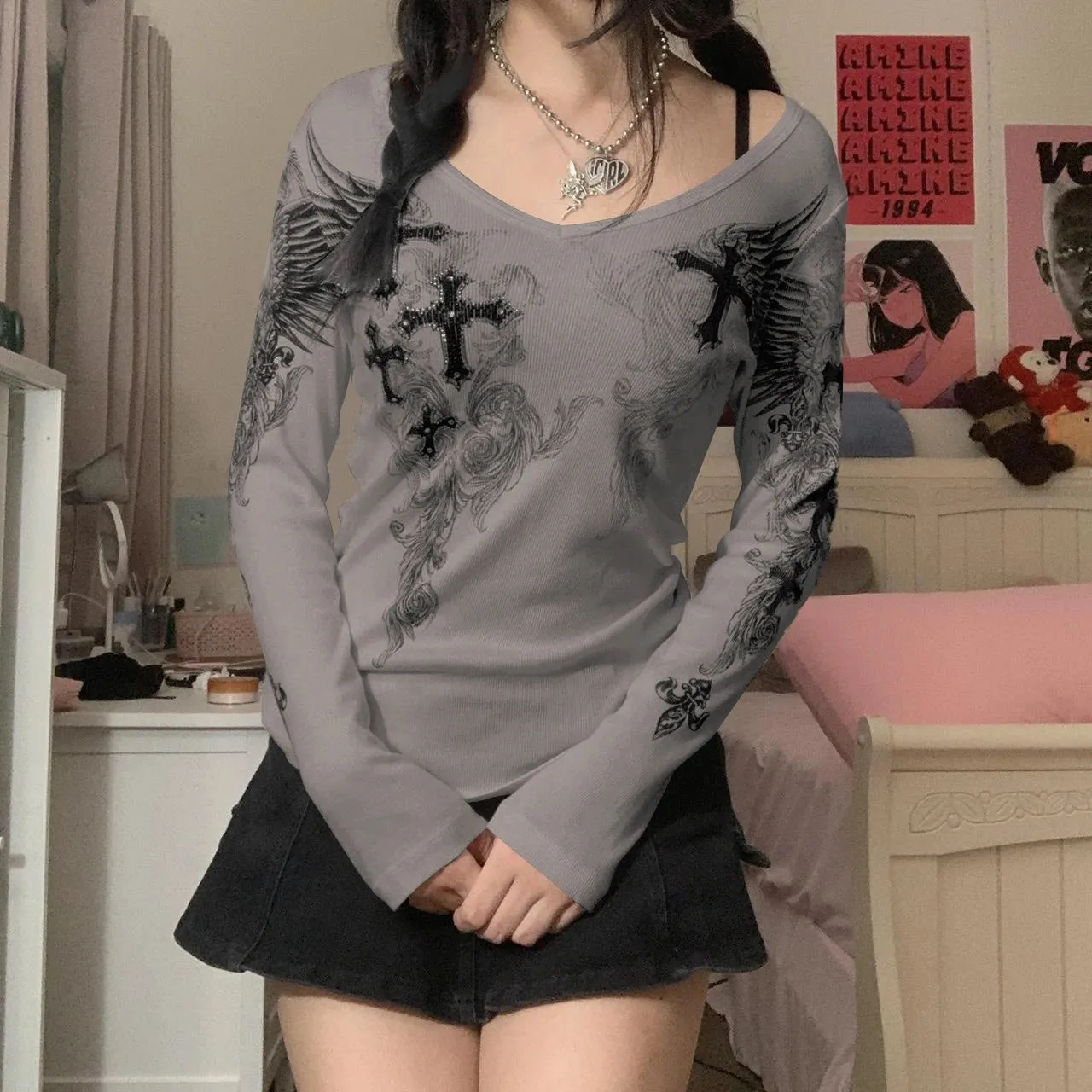 Women Fairycore Grunge Long Sleeve T Shirt