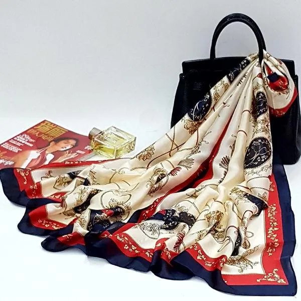 Women Scarf Fashion Print Silk Scarves Lady Hijabs Shawls and Wraps Foulard Bandana Beach Stoles
