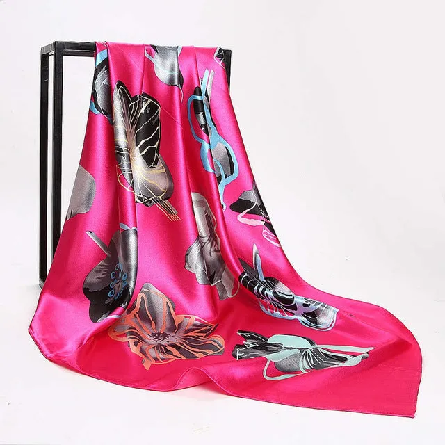 Women Scarf Silk Winter Print Foulard Satin Square Head Scarves Women Luxury Designer Shawls 90*90cm Bandana Large Muslim Hijab