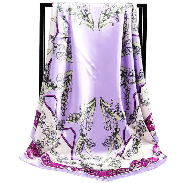 Women Scarf Silk Winter Print Foulard Satin Square Head Scarves Women Luxury Designer Shawls 90*90cm Bandana Large Muslim Hijab