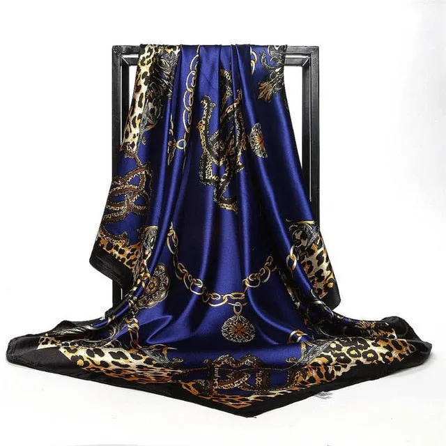Women Scarf Silk Winter Print Foulard Satin Square Head Scarves Women Luxury Designer Shawls 90*90cm Bandana Large Muslim Hijab