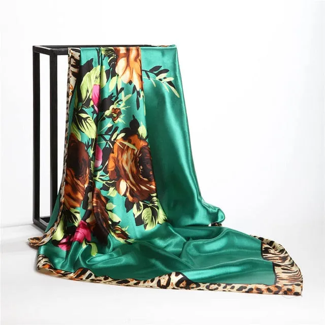 Women Scarf Silk Winter Print Foulard Satin Square Head Scarves Women Luxury Designer Shawls 90*90cm Bandana Large Muslim Hijab