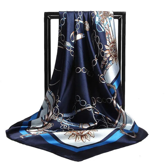 Women Scarf Silk Winter Print Foulard Satin Square Head Scarves Women Luxury Designer Shawls 90*90cm Bandana Large Muslim Hijab