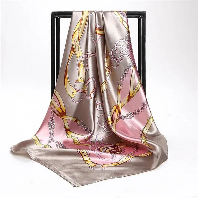 Women Scarf Silk Winter Print Foulard Satin Square Head Scarves Women Luxury Designer Shawls 90*90cm Bandana Large Muslim Hijab