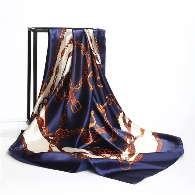 Women Scarf Silk Winter Print Foulard Satin Square Head Scarves Women Luxury Designer Shawls 90*90cm Bandana Large Muslim Hijab