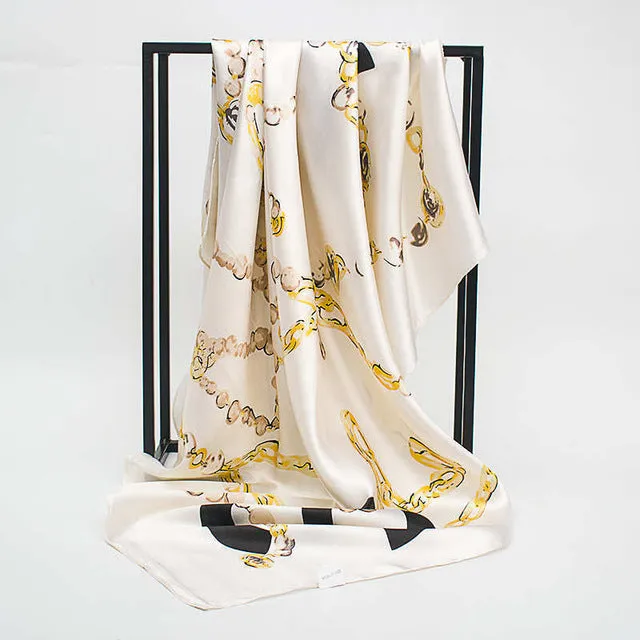 Women Scarf Silk Winter Print Foulard Satin Square Head Scarves Women Luxury Designer Shawls 90*90cm Bandana Large Muslim Hijab