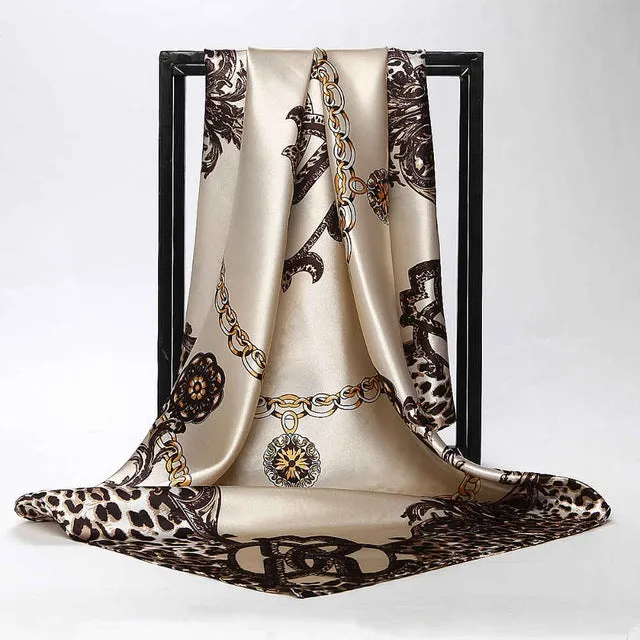 Women Scarf Silk Winter Print Foulard Satin Square Head Scarves Women Luxury Designer Shawls 90*90cm Bandana Large Muslim Hijab