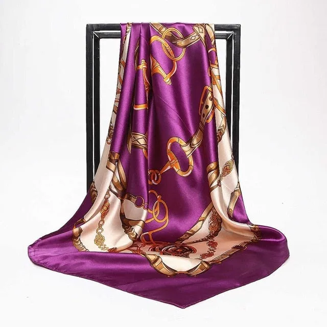 Women Scarf Silk Winter Print Foulard Satin Square Head Scarves Women Luxury Designer Shawls 90*90cm Bandana Large Muslim Hijab