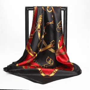 Women Scarf Silk Winter Print Foulard Satin Square Head Scarves Women Luxury Designer Shawls 90*90cm Bandana Large Muslim Hijab