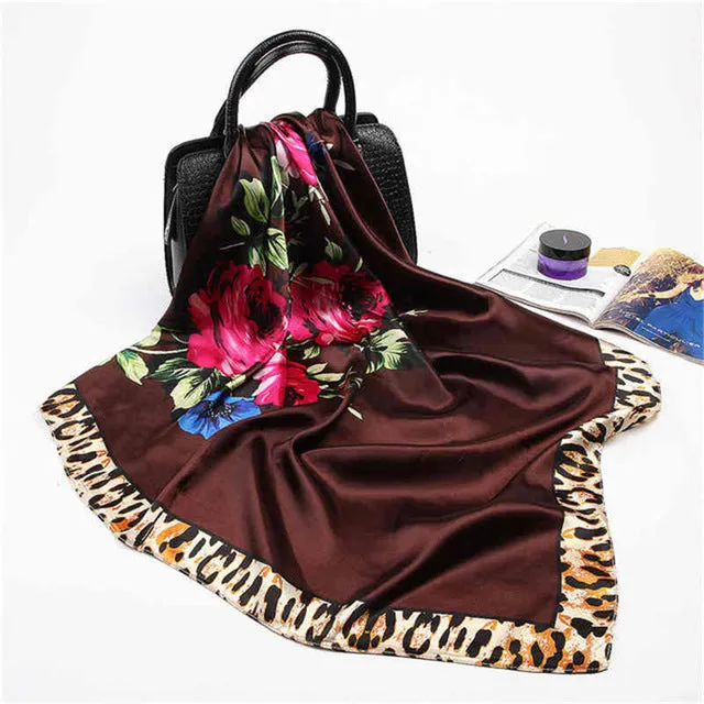 Women Scarf Silk Winter Print Foulard Satin Square Head Scarves Women Luxury Designer Shawls 90*90cm Bandana Large Muslim Hijab