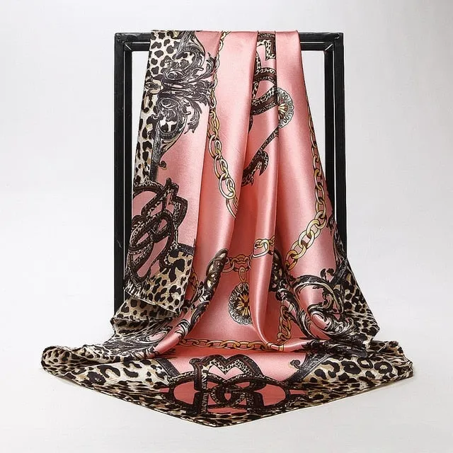 Women Scarf Silk Winter Print Foulard Satin Square Head Scarves Women Luxury Designer Shawls 90*90cm Bandana Large Muslim Hijab