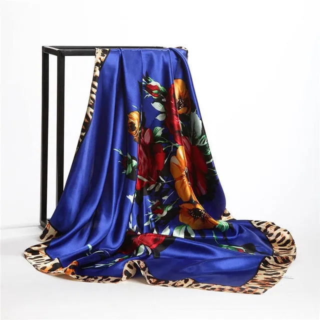 Women Scarf Silk Winter Print Foulard Satin Square Head Scarves Women Luxury Designer Shawls 90*90cm Bandana Large Muslim Hijab