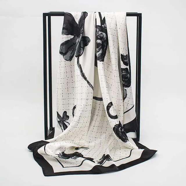 Women Scarf Silk Winter Print Foulard Satin Square Head Scarves Women Luxury Designer Shawls 90*90cm Bandana Large Muslim Hijab