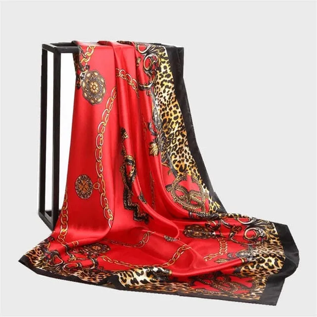 Women Scarf Silk Winter Print Foulard Satin Square Head Scarves Women Luxury Designer Shawls 90*90cm Bandana Large Muslim Hijab