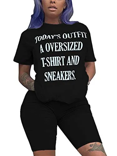 Womens 2 Piece Outfit Clubwear Letter Printing Top Skinny Slim Short Pants Sports Set Home Wear Rompers Yellow XL